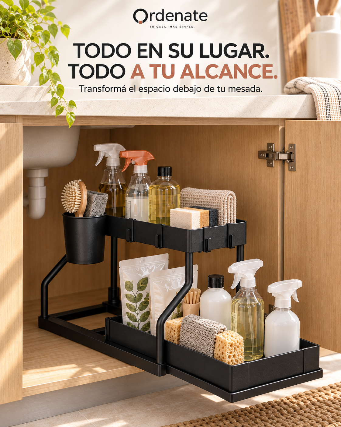 SlideSpace organizador bajo mesada extraíble instalado